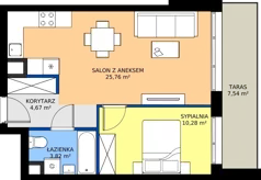 2 pokoje, mieszkanie 44,53 m², piętro 1, oferta nr B.1.M15, Cynamonowa Ursynów, Warszawa, Ursynów, Ursynów Centrum, ul. Cynamonowa 23