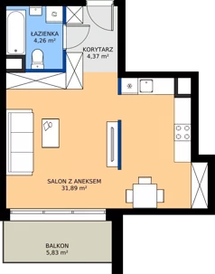 1 pokój, mieszkanie 40,52 m², piętro 2, oferta nr B.2.M06, Cynamonowa Ursynów, Warszawa, Ursynów, Ursynów Centrum, ul. Cynamonowa 23