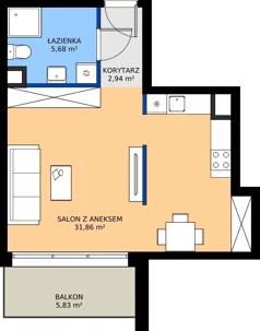 1 pokój, apartament 40,48 m², piętro 1, oferta nr B.1.M06, Cynamonowa Ursynów, Warszawa, Ursynów, Ursynów Centrum, ul. Cynamonowa 23