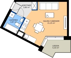 1 pokój, mieszkanie 28,92 m², piętro 2, oferta nr B.2.M12, Cynamonowa Ursynów, Warszawa, Ursynów, Ursynów Centrum, ul. Cynamonowa 23