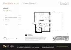 2 pokoje, mieszkanie 45,58 m², parter, oferta nr K2.03, Korkowa 146, Warszawa, Wawer, ul. Korkowa 146