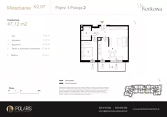 2 pokoje, mieszkanie 47,12 m², piętro 1, oferta nr K2.07, Korkowa 146, Warszawa, Wawer, ul. Korkowa 146