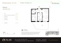 3 pokoje, mieszkanie 46,37 m², parter, oferta nr K1.04, Korkowa 146, Warszawa, Wawer, ul. Korkowa 146