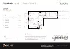 3 pokoje, mieszkanie 59,48 m², parter, oferta nr K2.04, Korkowa 146, Warszawa, Wawer, ul. Korkowa 146