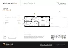 3 pokoje, mieszkanie 59,65 m², parter, oferta nr K3.01, Korkowa 146, Warszawa, Wawer, ul. Korkowa 146