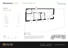 3 pokoje, mieszkanie 55,24 m², parter, oferta nr K3.02, Korkowa 146, Warszawa, Wawer, ul. Korkowa 146