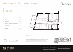3 pokoje, mieszkanie 51,86 m², piętro 1, oferta nr K1.06, Korkowa 146, Warszawa, Wawer, ul. Korkowa 146
