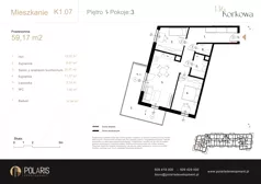3 pokoje, mieszkanie 59,17 m², piętro 1, oferta nr K1.07, Korkowa 146, Warszawa, Wawer, ul. Korkowa 146