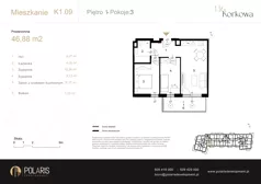 3 pokoje, mieszkanie 46,88 m², piętro 1, oferta nr K1.09, Korkowa 146, Warszawa, Wawer, ul. Korkowa 146