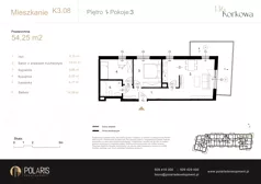 3 pokoje, mieszkanie 54,25 m², piętro 1, oferta nr K3.08, Korkowa 146, Warszawa, Wawer, ul. Korkowa 146