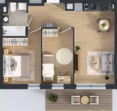 3 pokoje, mieszkanie 46,88 m², piętro 1, oferta nr K1.09, Korkowa 146, Warszawa, Wawer, ul. Korkowa 146