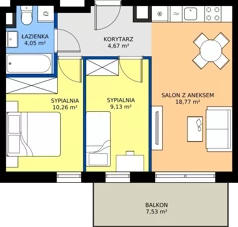 3 pokoje, mieszkanie 46,88 m², piętro 1, oferta nr K1.09, Korkowa 146, Warszawa, Wawer, ul. Korkowa 146