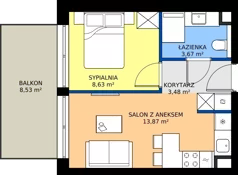 2 pokoje, apartament inwestycyjny 29,65 m², piętro 2, oferta nr 2.L18, Goose Bay, Gąski, ul. Nadbrzeżna 76
