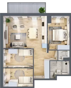 4 pokoje, mieszkanie 67,69 m², piętro 2, oferta nr B3.A204, Osiedle ArtPark, Łódź, Polesie, ul. Wołowa 4a