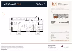 3 pokoje, mieszkanie 58,74 m², piętro 2, oferta nr D20, Lofty Madalińskiego, Kraków, Dębniki, Kobierzyn, ul. Kobierzyńska 216 A-D