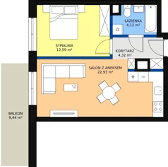 2 pokoje, mieszkanie 44,95 m², piętro 1, oferta nr B1.1.04, Zakamarki, Marki, Aleja Marszałka Józefa Piłsudskiego 102