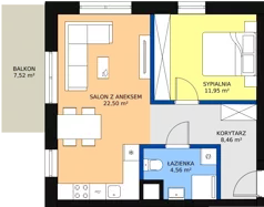 2 pokoje, mieszkanie 48,48 m², piętro 1, oferta nr B1.1.06, Zakamarki, Marki, Aleja Marszałka Józefa Piłsudskiego 102