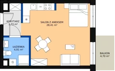 1 pokój, mieszkanie 37,65 m², piętro 1, oferta nr B1.1.08, Zakamarki, Marki, Aleja Marszałka Józefa Piłsudskiego 102