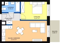 2 pokoje, mieszkanie 45,62 m², piętro 1, oferta nr B1.1.11, Zakamarki, Marki, Aleja Marszałka Józefa Piłsudskiego 102