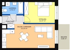 2 pokoje, mieszkanie 45,62 m², piętro 1, oferta nr B1.1.12, Zakamarki, Marki, Aleja Marszałka Józefa Piłsudskiego 102