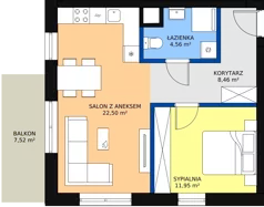 2 pokoje, mieszkanie 48,67 m², piętro 2, oferta nr B1.2.01, Zakamarki, Marki, Aleja Marszałka Józefa Piłsudskiego 102