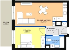 2 pokoje, mieszkanie 45,37 m², piętro 2, oferta nr B1.2.02, Zakamarki, Marki, Aleja Marszałka Józefa Piłsudskiego 102