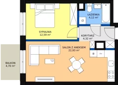 2 pokoje, mieszkanie 45,15 m², piętro 2, oferta nr B1.2.04, Zakamarki, Marki, Aleja Marszałka Józefa Piłsudskiego 102