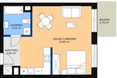 1 pokój, mieszkanie 41,01 m², piętro 2, oferta nr B1.2.10, Zakamarki, Marki, Aleja Marszałka Józefa Piłsudskiego 102