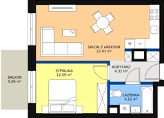 2 pokoje, mieszkanie 45,37 m², piętro 3, oferta nr B1.3.02, Zakamarki, Marki, Aleja Marszałka Józefa Piłsudskiego 102