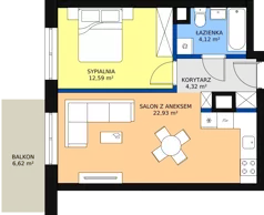 2 pokoje, mieszkanie 45,15 m², piętro 3, oferta nr B1.3.04, Zakamarki, Marki, Aleja Marszałka Józefa Piłsudskiego 102