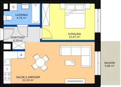 2 pokoje, mieszkanie 46,05 m², piętro 3, oferta nr B1.3.11, Zakamarki, Marki, Aleja Marszałka Józefa Piłsudskiego 102
