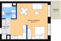 1 pokój, mieszkanie 41,01 m², piętro 4, oferta nr B1.4.10, Zakamarki, Marki, Aleja Marszałka Józefa Piłsudskiego 102