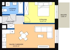 2 pokoje, mieszkanie 46,05 m², piętro 4, oferta nr B1.4.11, Zakamarki, Marki, Aleja Marszałka Józefa Piłsudskiego 102