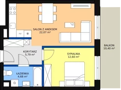 2 pokoje, mieszkanie 46,09 m², piętro 1, oferta nr B2.1.04, Zakamarki, Marki, Aleja Marszałka Józefa Piłsudskiego 102