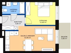 2 pokoje, mieszkanie 46,50 m², piętro 3, oferta nr B2.3.05, Zakamarki, Marki, Aleja Marszałka Józefa Piłsudskiego 102