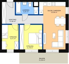 3 pokoje, mieszkanie 61,71 m², piętro 3, oferta nr B2.3.06, Zakamarki, Marki, Aleja Marszałka Józefa Piłsudskiego 102