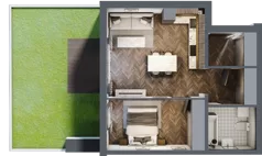 2 pokoje, mieszkanie 46,29 m², parter, oferta nr B1.1, Tarasy Moderno, Kraków, Łagiewniki-Borek Fałęcki, ul. Zbrojarzy