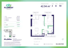 2 pokoje, apartament 43,08 m², piętro 3, oferta nr E-58, Esy Floresy, Warszawa, Mokotów, Mokotów, ul. Cybernetyki 7B