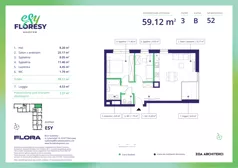 3 pokoje, mieszkanie 59,12 m², piętro 3, oferta nr E-52, Esy Floresy, Warszawa, Mokotów, Mokotów, ul. Cybernetyki 7B