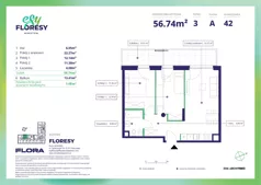 3 pokoje, mieszkanie 56,74 m², piętro 3, oferta nr F-42, Esy Floresy, Warszawa, Mokotów, Mokotów, ul. Cybernetyki 7B