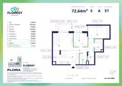 3 pokoje, mieszkanie 72,64 m², piętro 5, oferta nr F-57, Esy Floresy, Warszawa, Mokotów, Mokotów, ul. Cybernetyki 7B