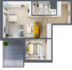 2 pokoje, mieszkanie 55,55 m², piętro 3, oferta nr 3.B27, Panorama 3 Stawy, Katowice, Osiedle Paderewskiego-Muchowiec, Dolina Trzech Stawów, ul. Pułaskiego 23