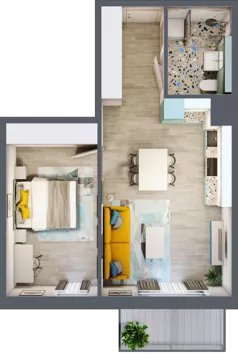 2 pokoje, mieszkanie 45,35 m², piętro 3, oferta nr 3.B26, Panorama 3 Stawy, Katowice, Osiedle Paderewskiego-Muchowiec, Dolina Trzech Stawów, ul. Pułaskiego 23