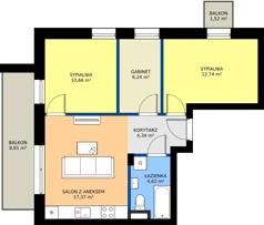 4 pokoje, mieszkanie 55,97 m², piętro 3, oferta nr I17, Osiedle Dębowy Park, Siemianowice Śląskie, Bytków, ul. Oświęcimska 7a