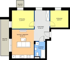 3 pokoje, mieszkanie 56,40 m², piętro 2, oferta nr I11, Osiedle Dębowy Park, Siemianowice Śląskie, Bytków, ul. Oświęcimska 7a