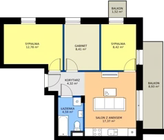 4 pokoje, mieszkanie 55,89 m², piętro 2, oferta nr J11, Osiedle Dębowy Park, Siemianowice Śląskie, Bytków, ul. Oświęcimska 7a