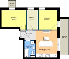 4 pokoje, mieszkanie 55,91 m², piętro 3, oferta nr J17, Osiedle Dębowy Park, Siemianowice Śląskie, Bytków, ul. Oświęcimska 7a