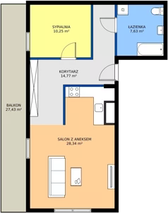 3 pokoje, mieszkanie 60,12 m², parter, oferta nr B5 z wykończeniem, Osiedle Gwiezdna, Sosnowiec, Zagórze, ul. Gwiezdna 18E