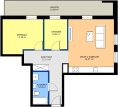 3 pokoje, mieszkanie 62,95 m², piętro 1, oferta nr B6, Osiedle Gwiezdna, Sosnowiec, Zagórze, ul. Gwiezdna 18E