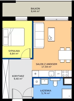 2 pokoje, mieszkanie 41,57 m², piętro 5, oferta nr D40, Osiedle Gwiezdna - budynek D, Sosnowiec, Zagórze, ul. Gwiezdna 18E
